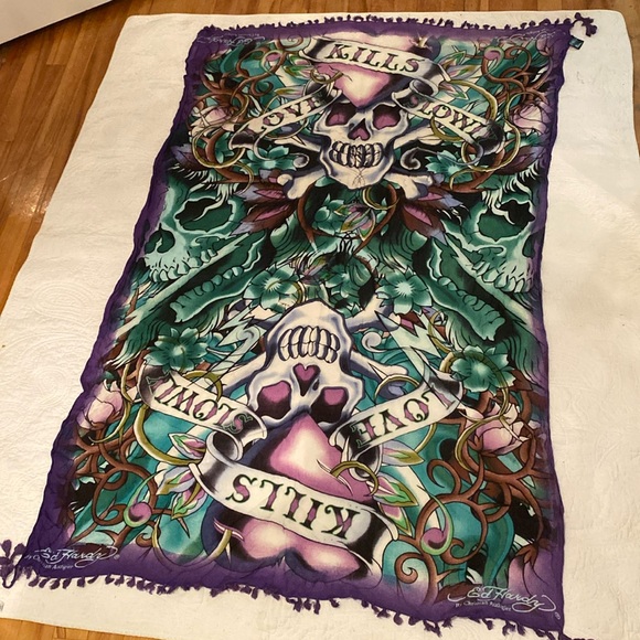 Y2K Ed Hardy by Christian Audigier - “love kills slowly” skulls Scarf wrap - Picture 3 of 12